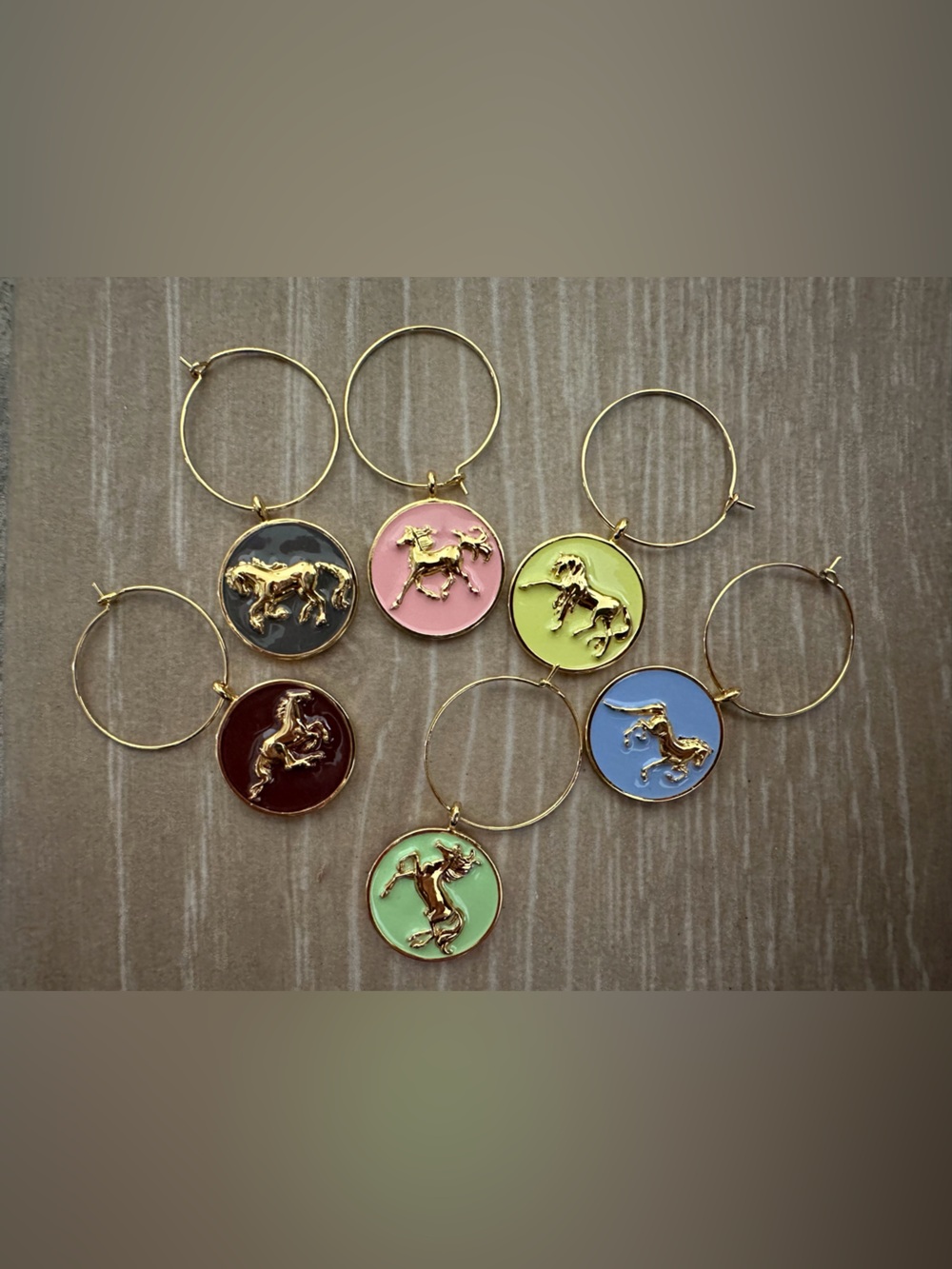 Horse equestrian wine glass charms multicolor